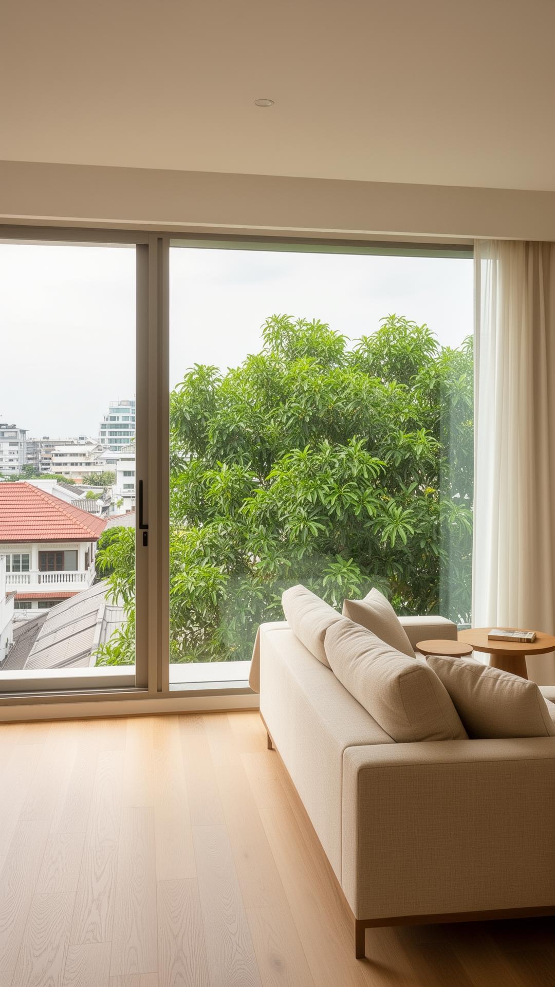 Modern Bangkok condo living room with Scandinavian design