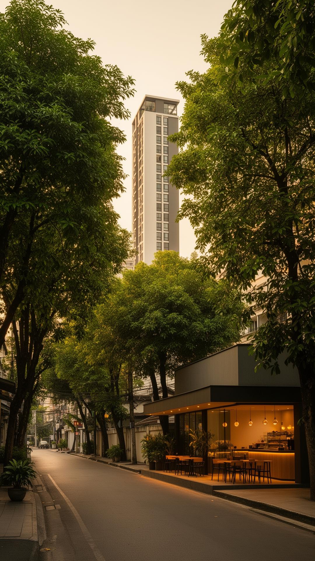 Quiet tree-lined street in Thonglor, Bangkok